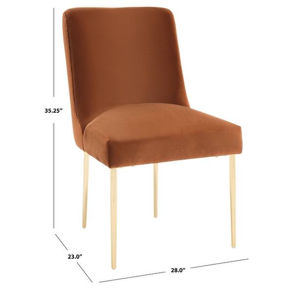 dimension image slide 2 of 12, SAFAVIEH Couture Nolita Velvet Accent Chair - Mustard / Brass - 28"x23"x35.3" - 28" W x 23" D x 35" H