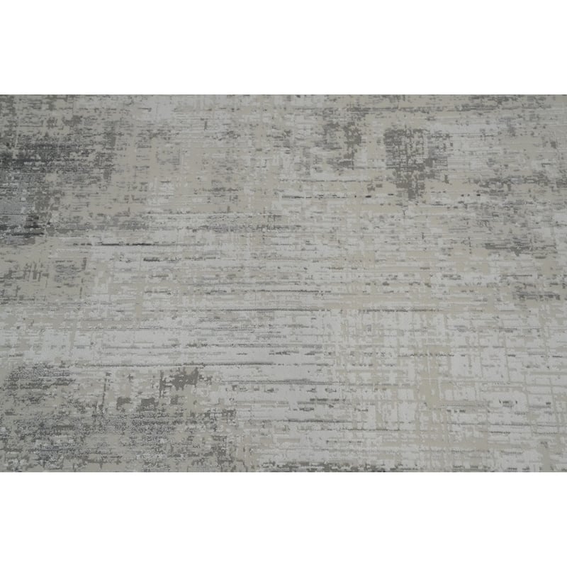 Machine Made Oriental Polyester Carpet Bordered Greys & Charcoal Distressed Area Rug - 7' 5'' X 5' 2''
