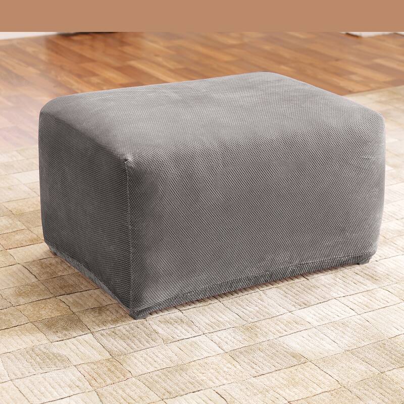 SureFit Stretch Pique Oversized Ottoman Slipcover - Flannel Gray