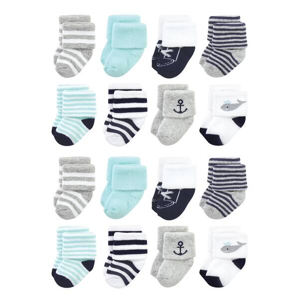 slide 1 of 1, Hudson Baby Cotton Rich Baby Terry Socks 16-Pack, Mint Whale 6-12 Months - Mint Whale
