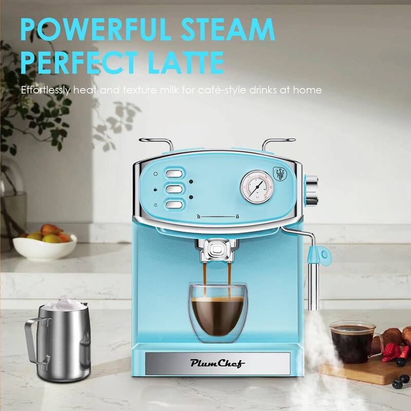 Plum Chef 20 Bar Espresso Machine - Professional Compact Espresso Maker with Milk Frother Steam Wand