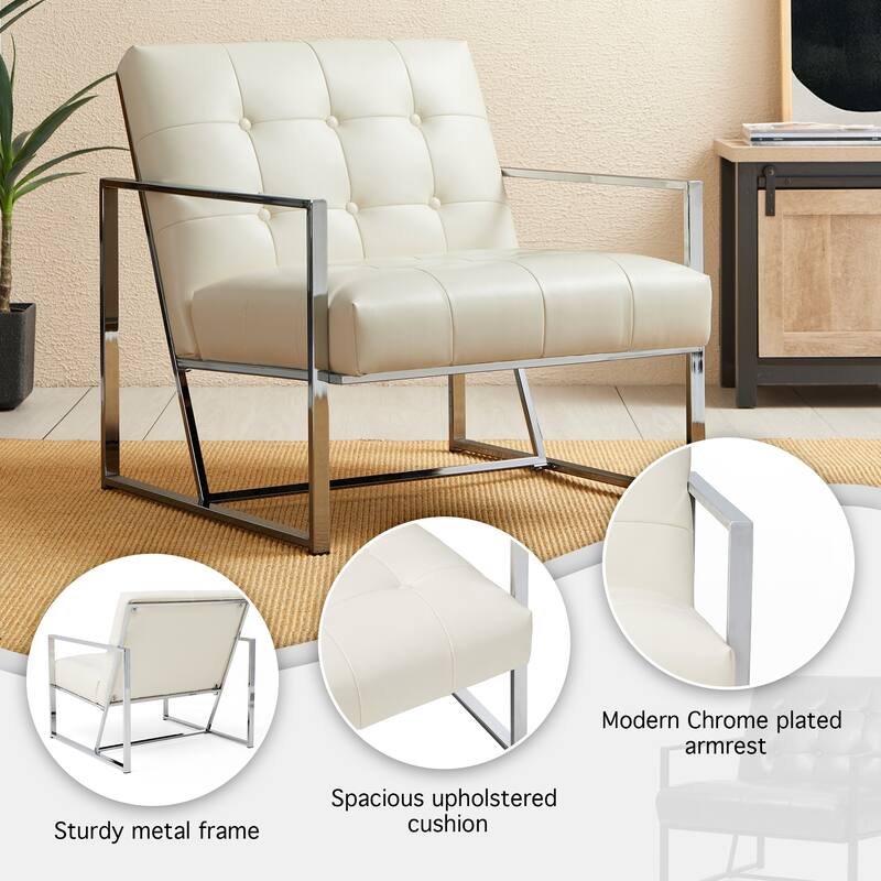 Glitzhome 29.50"W Mid-Century PU Leather Tufted Accent Chair - 29.5"W x 30.5"H x 29.25"D