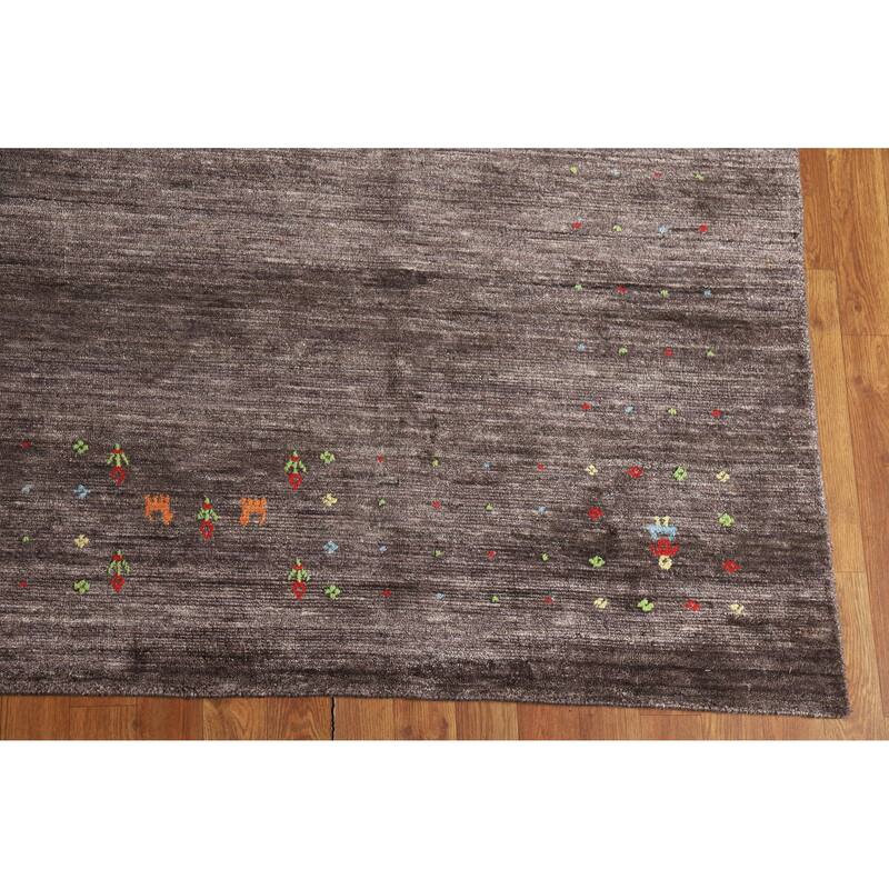 Hand Knotted Oriental 100% Wool Carpet Tribal Tribal Brown Gabbeh Area Rug - 9' 11'' X 7' 11''