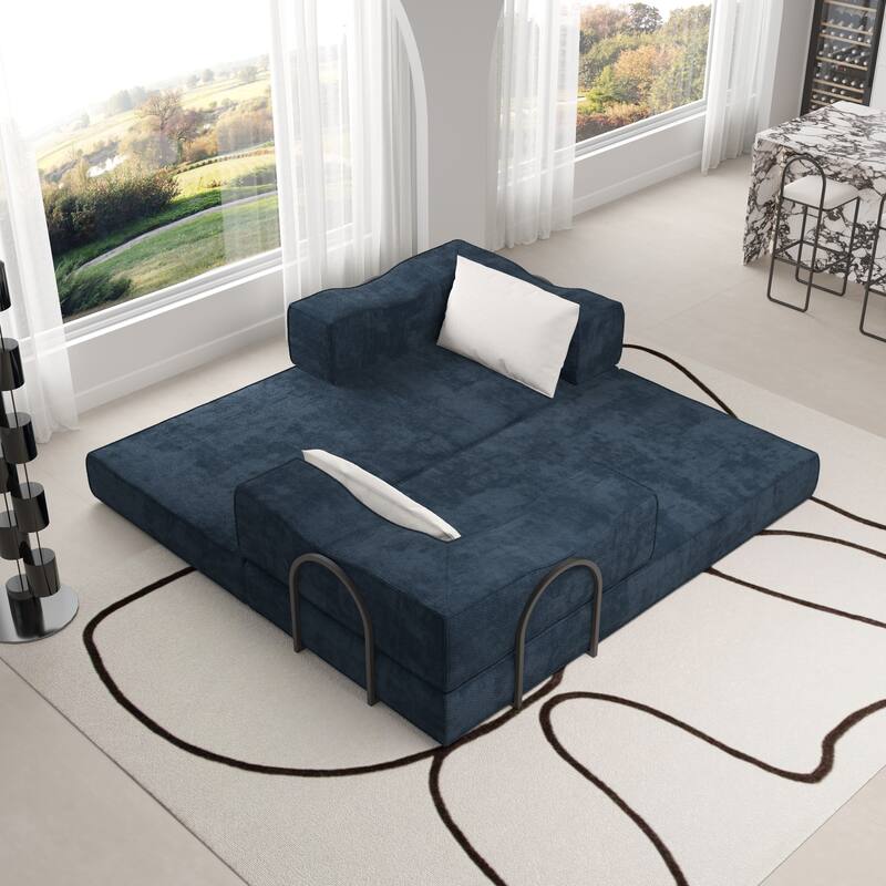 80" Convertible Couch Bed with Removable Cushions and Pillows, 3-Seat Folding Floor Couch & King Size Bed Mattress
