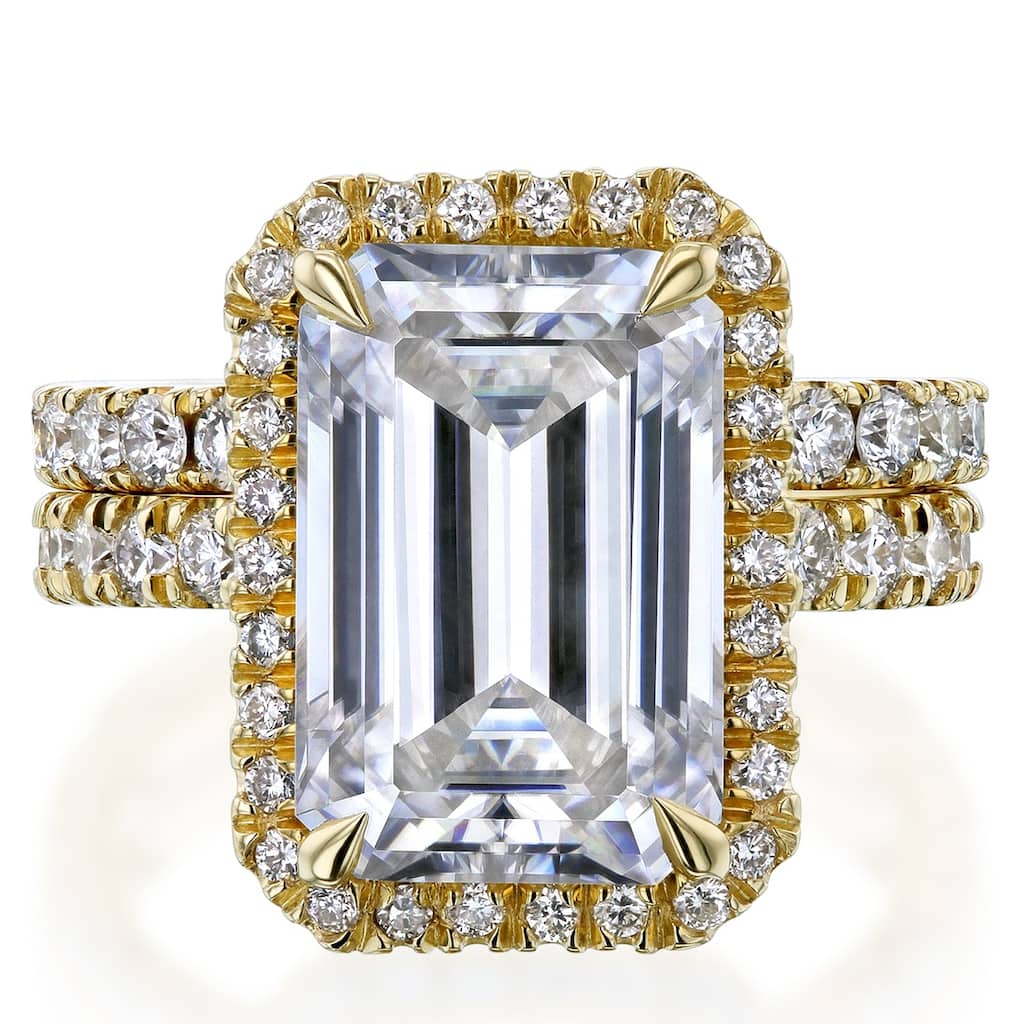 Kobelli Signature Collection Bold Series 6 Carats Lab Grown Diamond Certified 14k Solid Gold Emerald-cut Halo Eloise Bridal Set