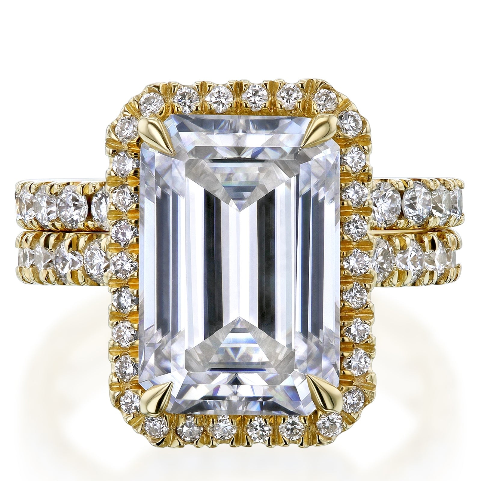Kobelli Signature Collection Bold Series 6 Carats Lab Grown Diamond Certified 14k Solid Gold Emerald-cut Halo Eloise Bridal Set