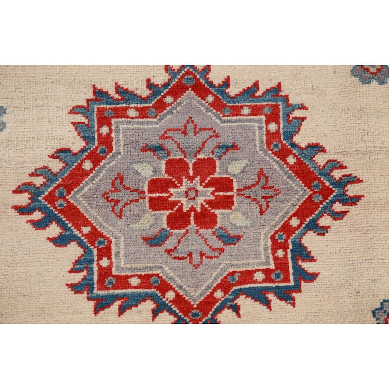 Hand Knotted Oriental 100% Wool Carpet Traditional Geometric Beige & Ivories Kazak Area Rug - 11' 1'' X 8' 4''
