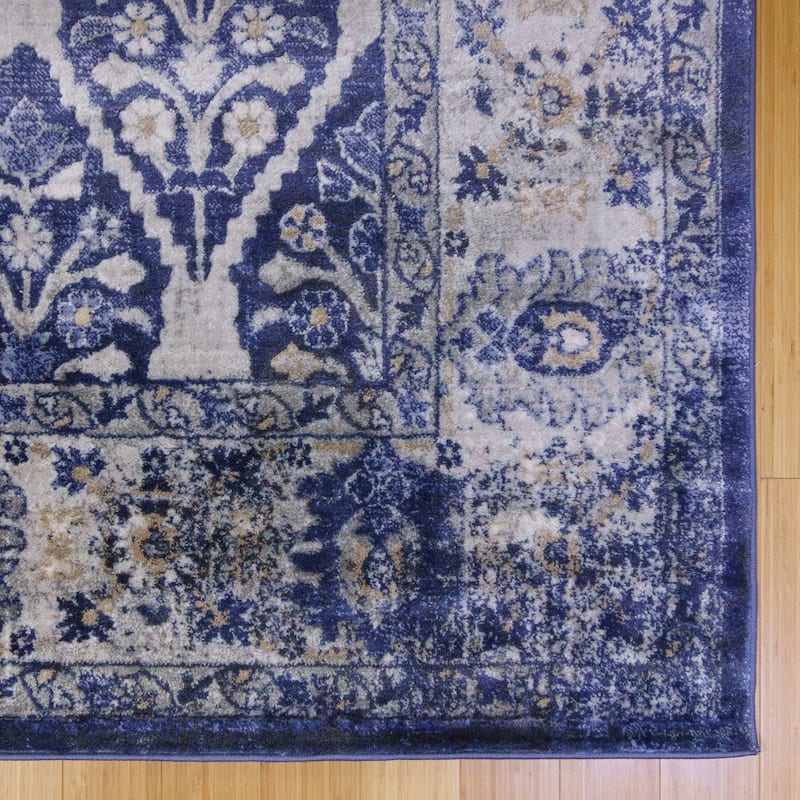 Gertmenian Timbo Lowan Traditional Industrial Distressed Navy Blue Area Rug