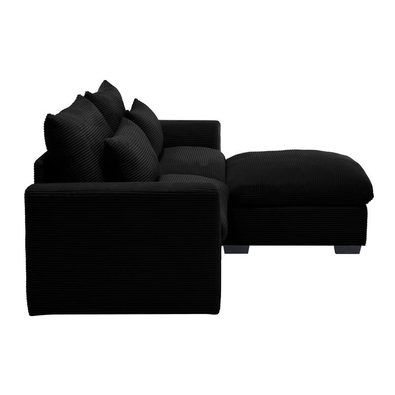 Multifunctional Loveseat Set with Storage Ottoman, Modern Sectional Sofa Corduroy Upholstered Couch with Pillows