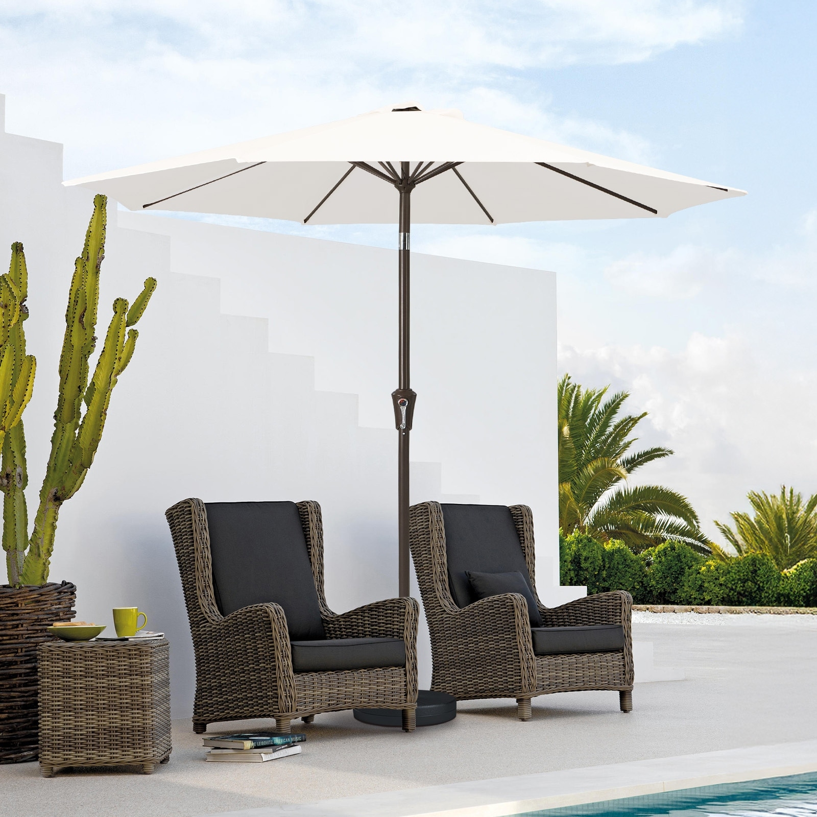 9ft Patio Market Umbrella,8 Ribs Push Button Tilt & Crank