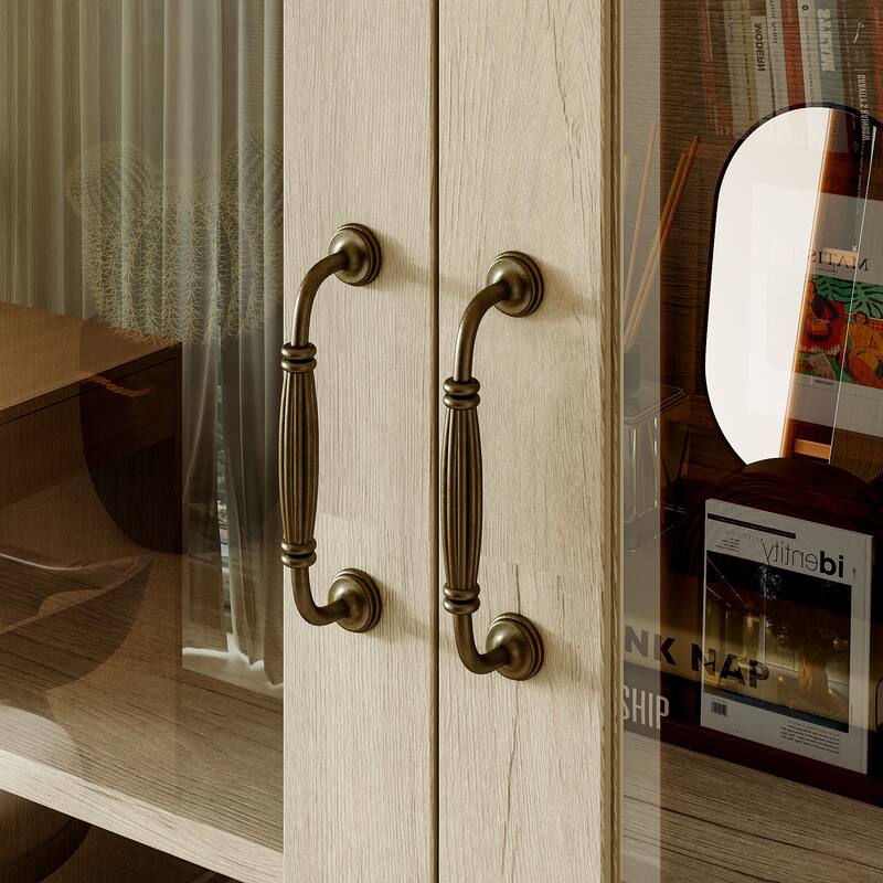 Bookcase Cabinet with Glass Doors and Drawers Multi-Purpose Storage Display Hutch for Living Room or Dining Room