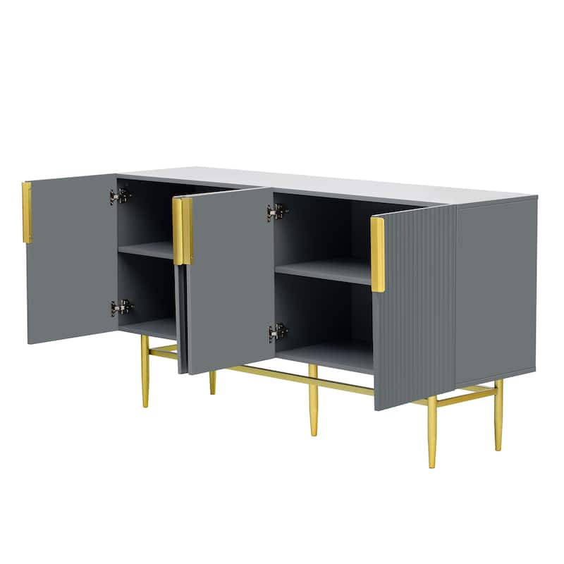 Modern Elegant 4-door Sideboard Gold Metal Handle Buffet Cabinet