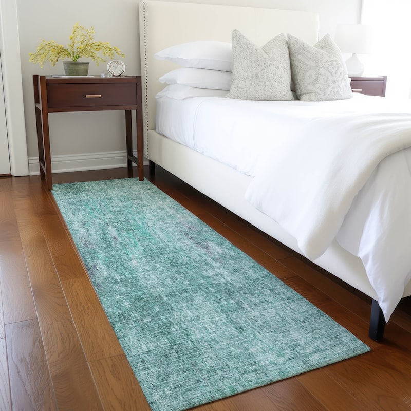 Machine Washable Indoor/ Outdoor Chantille Solid Ombre Rug - Teal - 2'3" x 7'6"
