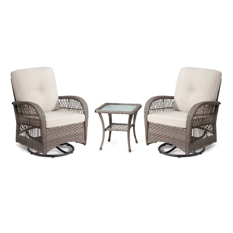 Cozywor 3-Piece Wicker Outdoor Patio Swivel Rocking Chair Set