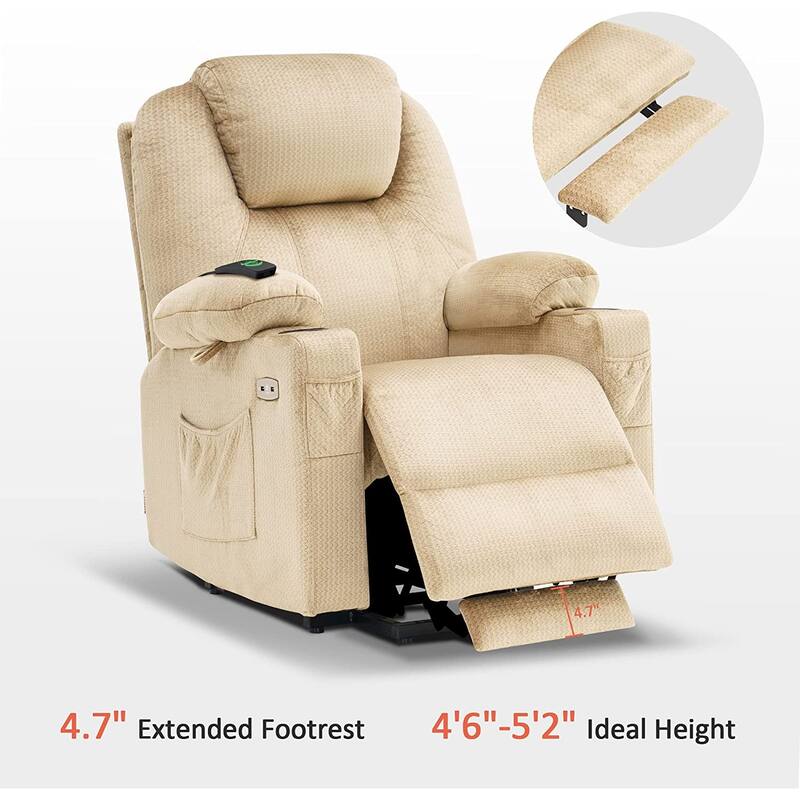 MCombo Small Power Lift Recliner Chair Sofa with Massage and Heat, 3 Positions and USB Ports Extended Footrest, Fabric 7141