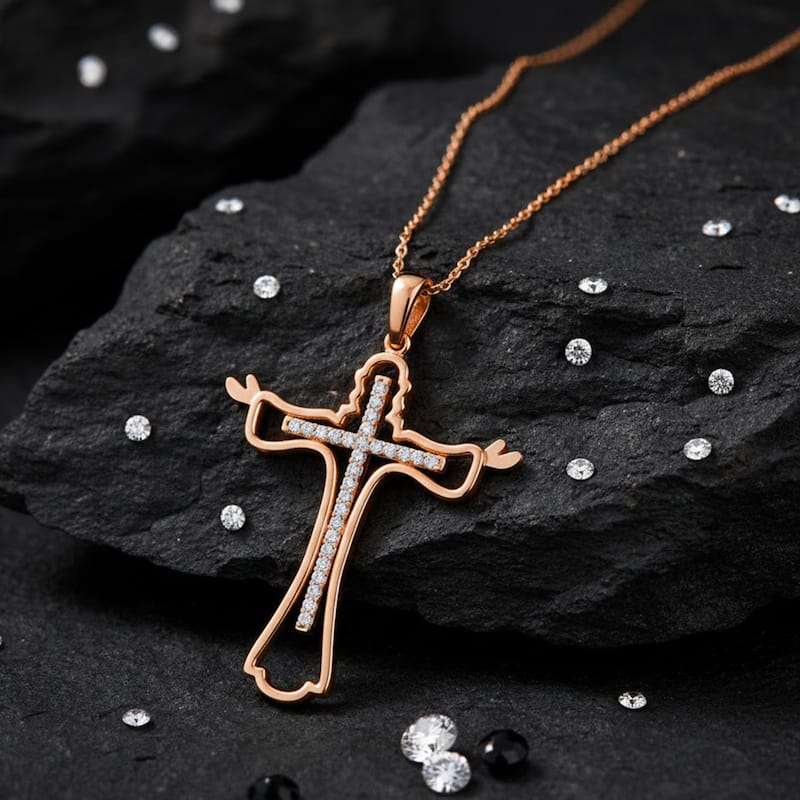 1/10ct TDW Diamond Cross Pendant Necklace in 10K Gold for Women