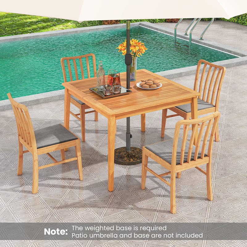39” Acacia Wood Patio 4-Person Bistro Table with Umbrella Hole for Outdoor Dining and Gatherings - 39"L x 39"W x 30"H