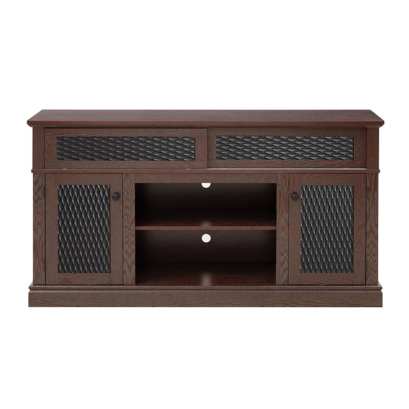 Embossed Pattern TV Stand, TV and Media Console with Open and Closed Storage Space and sliding door