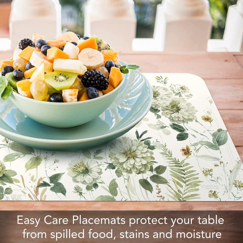 Green Fields 4 Pack Reversible Easy Care Flexible Plastic Placemats Made in The USA BPA Free PVC Free Easily Wipes Clean