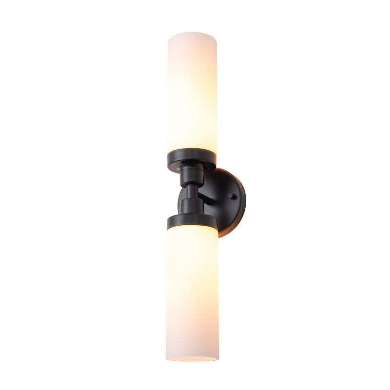 Modern 2-Light Cylinder Milk Glass Vanity Light