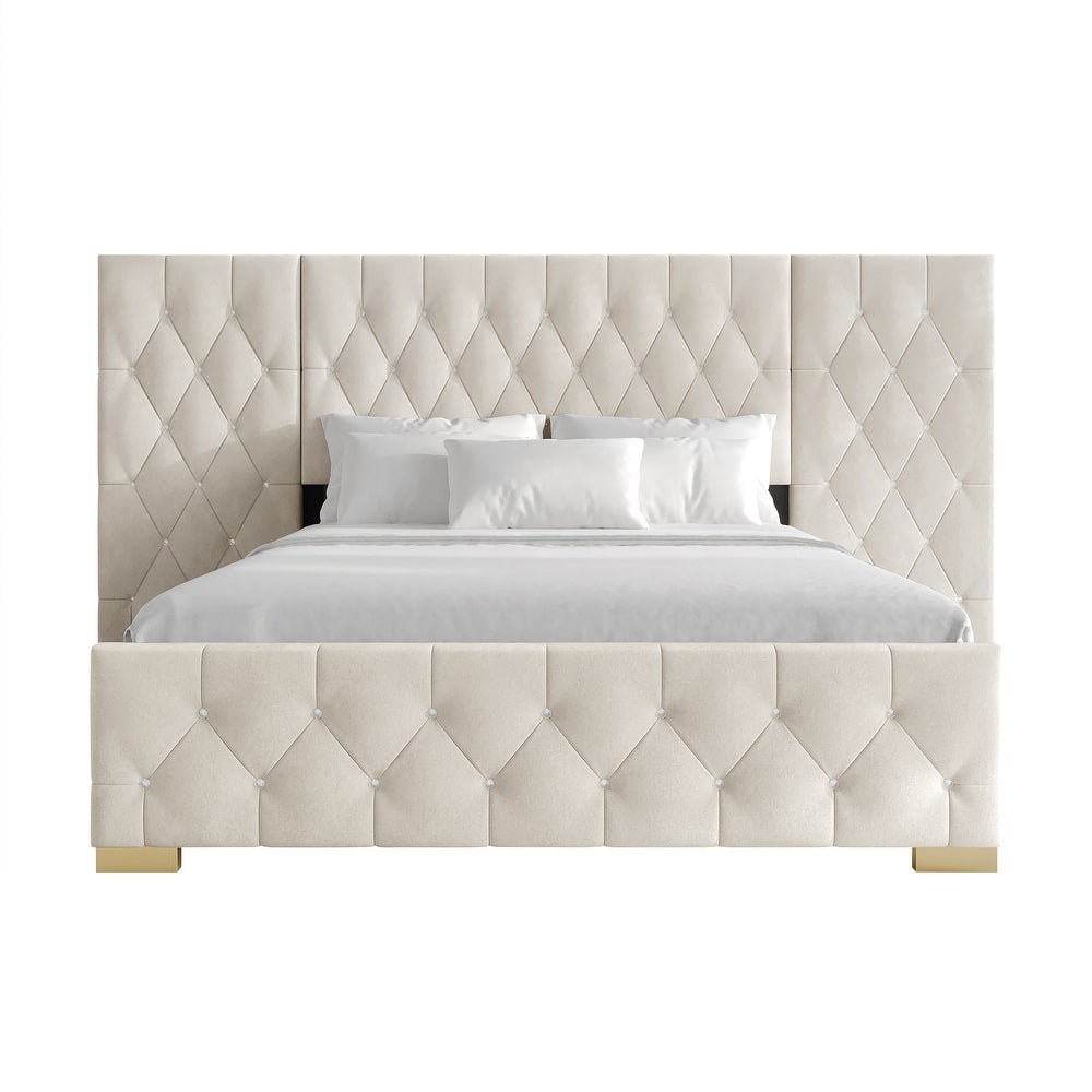 CraftPorch Luxurious Velvet Tufted Platform Bed with Wall Panels