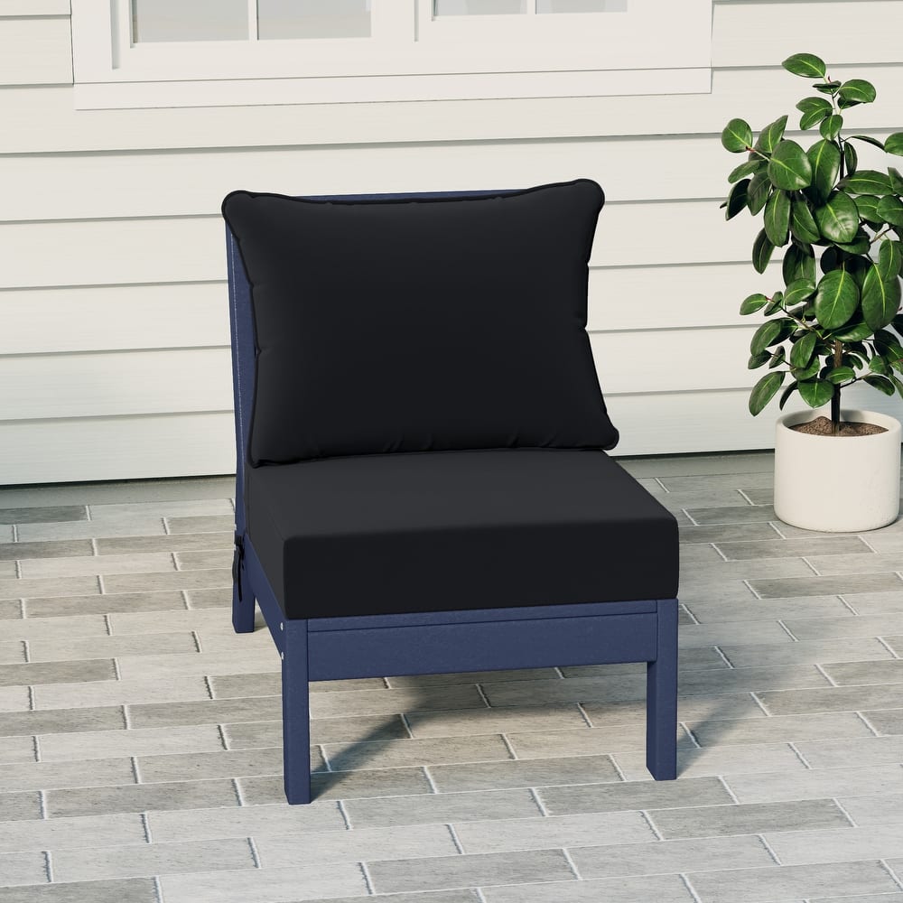 Birchwood All Weather HDPE Outdoor Patio Deep Seating Navy Blue Armless Chair With Cushions (1-Piece)