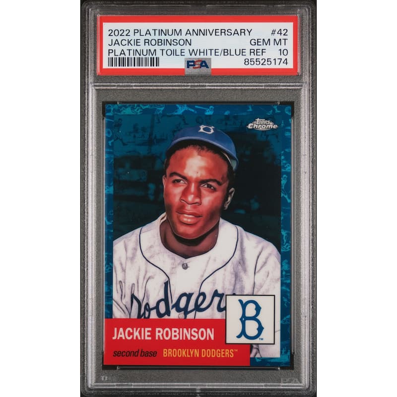 Jackie Robinson 2022 Topps Chrome White/Blue Refractor Card #42 PSA 10 LE/199 - 8'6" x 11'6"
