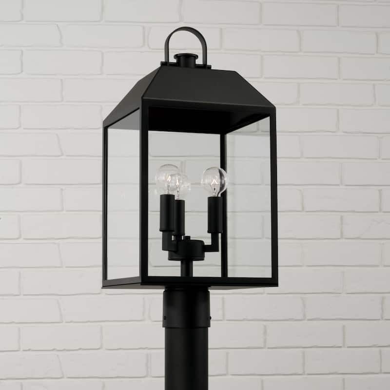 9.50"W x 21.50"H 3-Light Outdoor Square Rectangle Post Lantern in Black with Clear Glass - 9.5"W x 21.5"H
