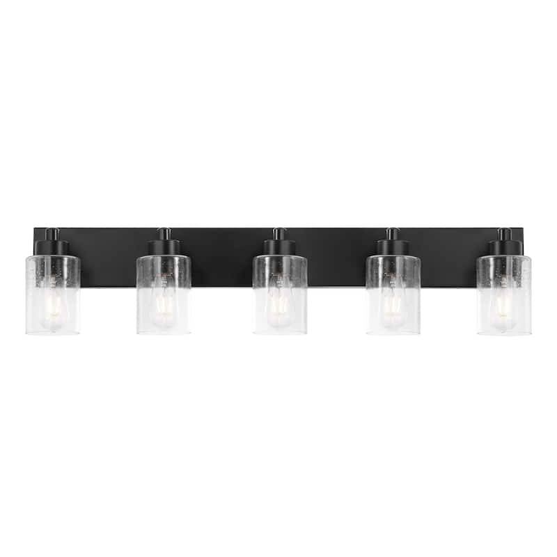 Lydia Seeded Glass/Iron LED Vanity Light, by JONATHAN Y - 5-Light - Black/Clear