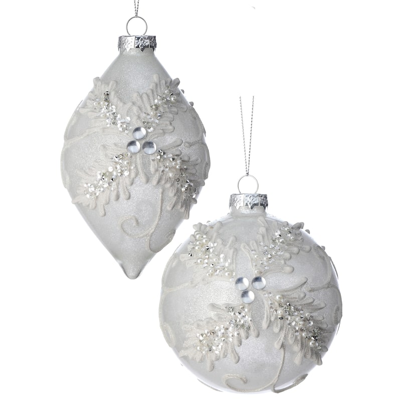 4-6" Glass Jewel Holly Ball Kismet Ornament Set of 6