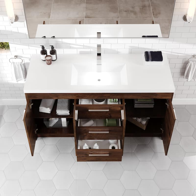 Eviva Lugano 60"W x 20"D Bathroom Vanity with White Acrylic Countertop and Integrated Sink