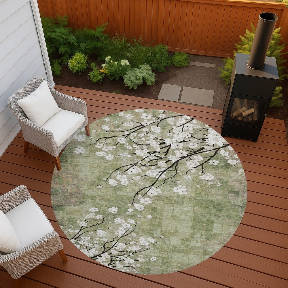 Machine Washable Indoor/ Outdoor Modern Floral Chantille Rug