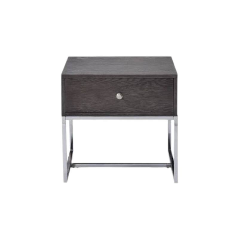 HomeRoots 22" Chrome And Gray Oak Manufactured Wood Rectangular End Table With Drawer - 22' X '22' X '20