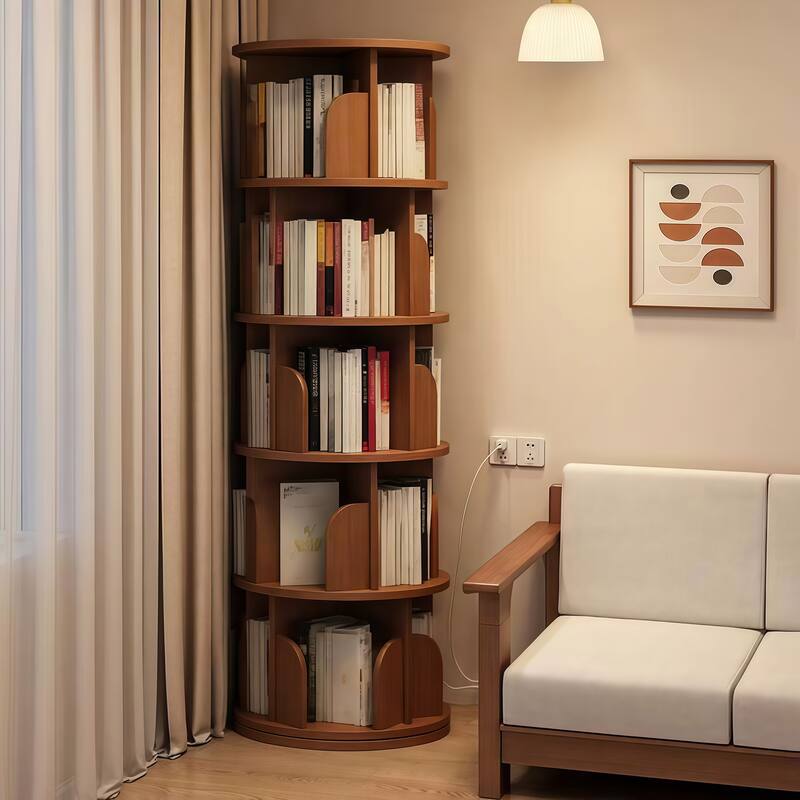 5 Tier Rotating Bookshelf, 360°Display Round Spinning Bookshelf, Space-Saving, Small Space Rotating Bookshelf Tower