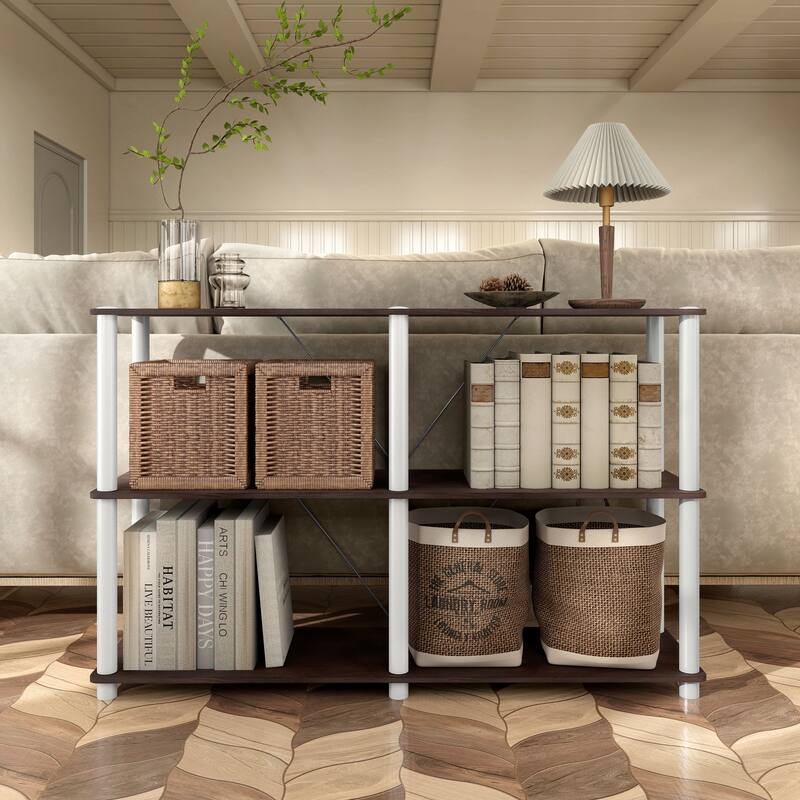 DH BASIC Modern Wood Shelving Unit with storage - Tier Shelves, Cube Ladder Shelf by Denhour