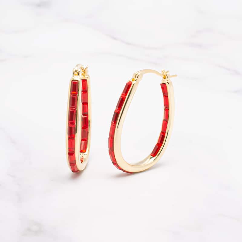 Victoria Townsend Inside Out Baguette Red Crystal Hoop Earring - Red - Yellow