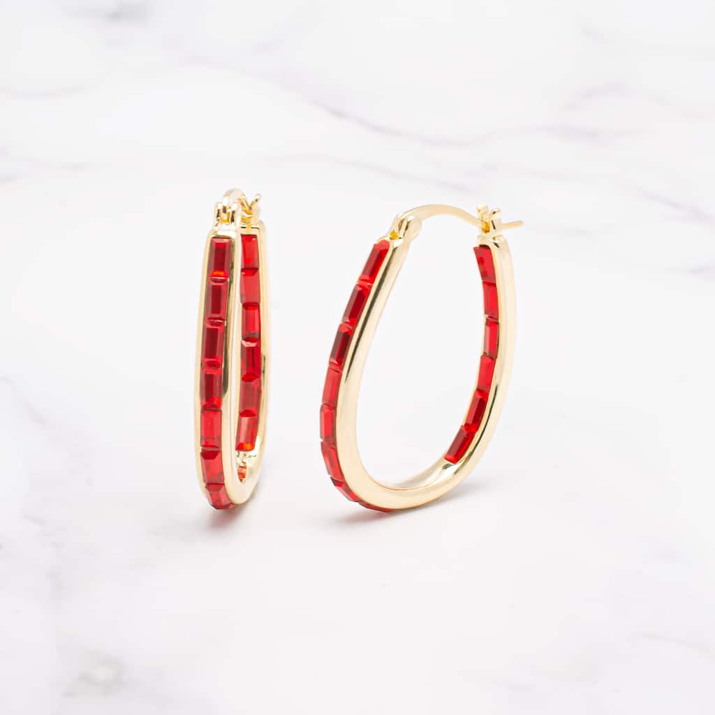 Victoria Townsend Inside Out Baguette Red Crystal Hoop Earring