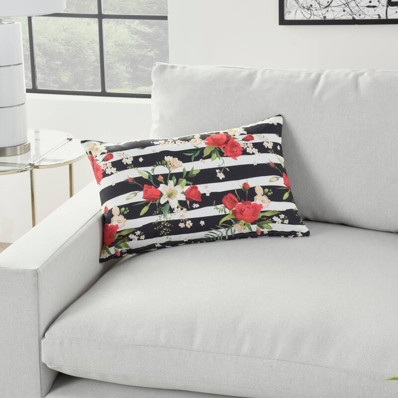 Mina Victory Outdoor Pillows Floral Stripe Multicolor Throw Pillow