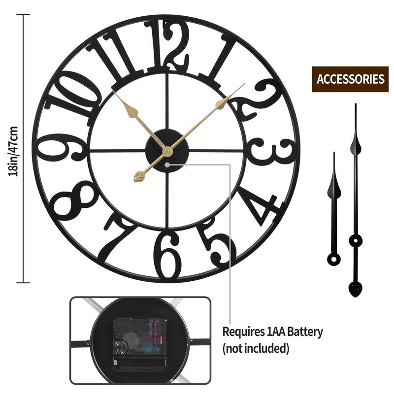 Large Wall Clocks for Living Room Decor, Silent Non Ticking Wall Clocks Battery Operated,18 Inch Decorative Analog Metal