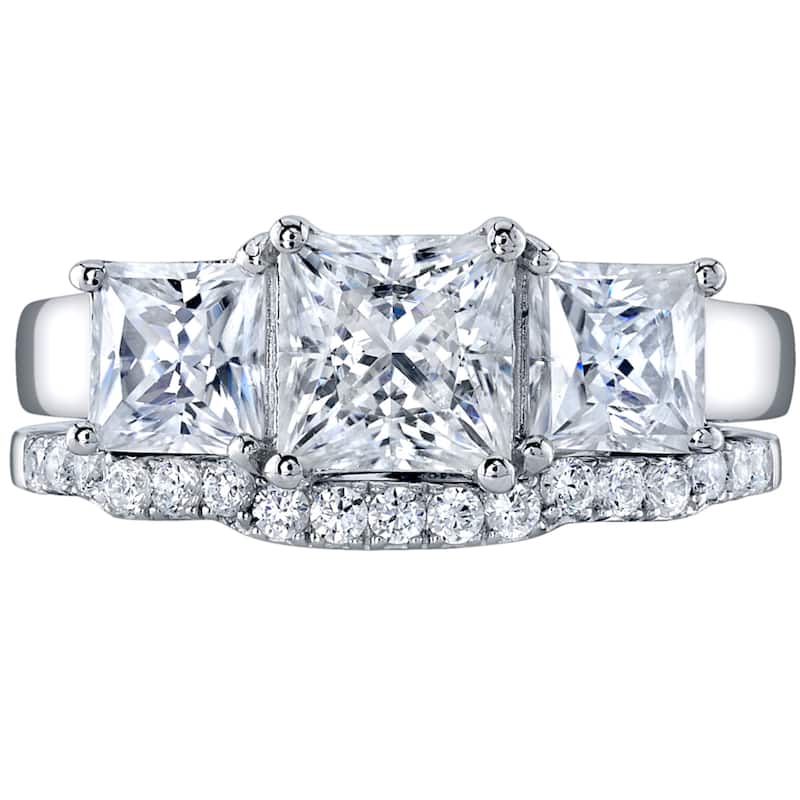 2.75 ct Moissanite Princess Cut Engagement Ring Wedding Band Bridal Set in Sterling Silver
