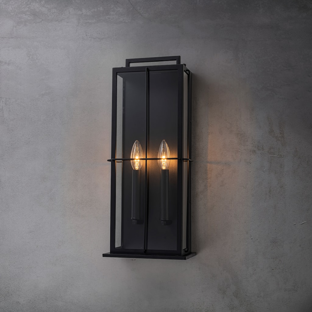 CraftHome H19" Modern Large Lantern Outdoor Wall Light with Clear Glass and Black Finish Wall Sconces for Porch Patio Entryway
