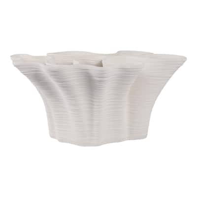 Porcelain Modern Decorative Vase Abstract Ruffled Design - 8" Ivory