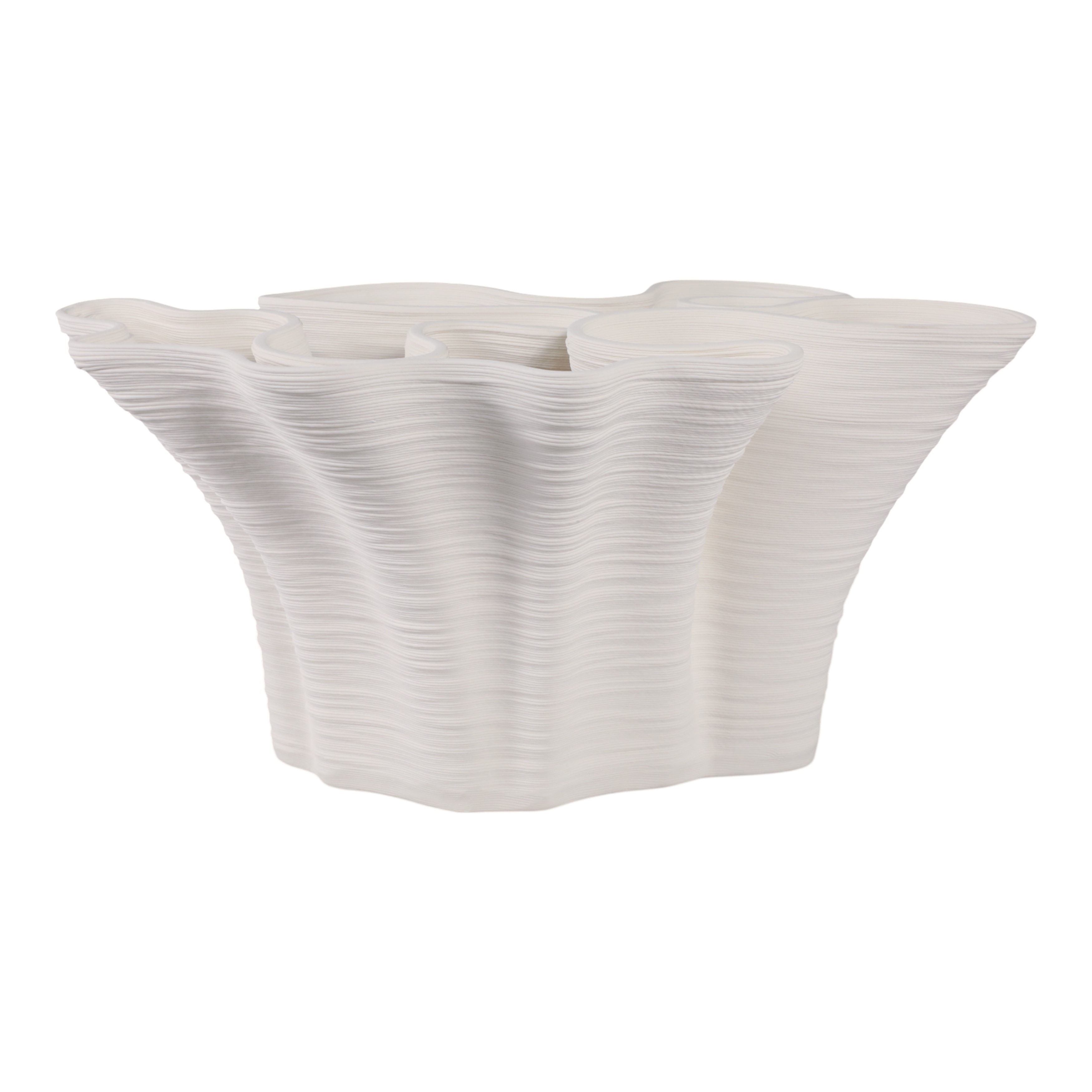 Porcelain Modern Decorative Vase Abstract Ruffled Design - 8" Ivory