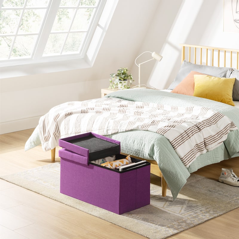 30 Inch Smart Lift Top Button Tufted Fabric Storage Ottoman by Crown Comfort