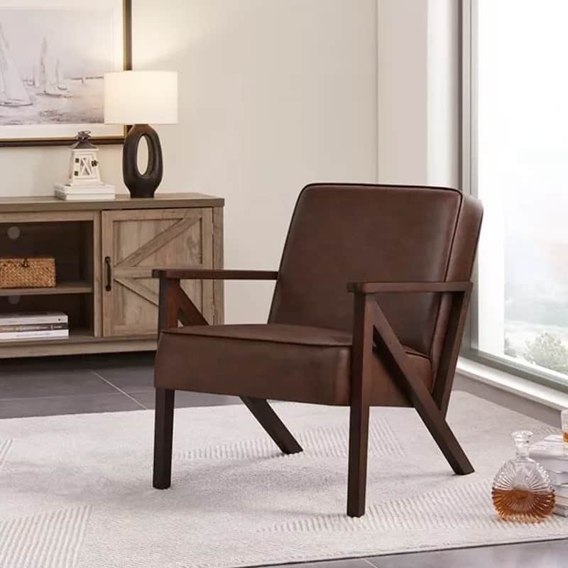 Faux Leather Armchair Accent Chair with Z-shaped Wood Legs Dark Brown - 31" x 31.5"