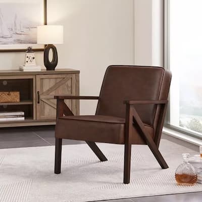 Faux Leather Armchair Accent Chair with Z-shaped Wood Legs Dark Brown - 31" x 31.5"