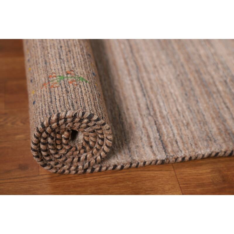 Little Animals Brown Gabbeh Indian Runner Rug Handmade Wool Carpet - 2'6"x 9'9"