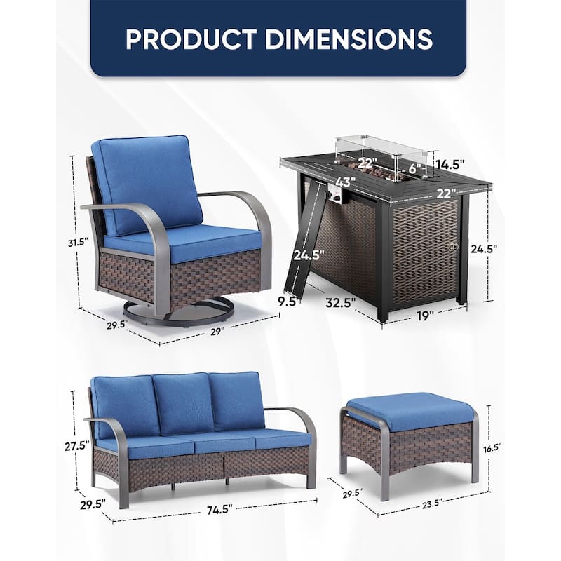 Outdoor Sofa Chair with Fire Pit Table Set