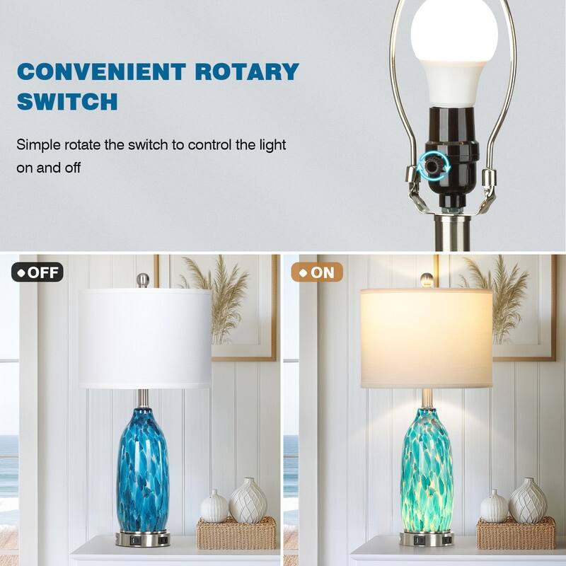 26'' Coastal-Inspired Blue Table Lamp with Dual Lighting & Charging Hub(Set of 2) - 12'' x 12'' x 26''