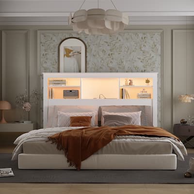 65"W x 43"H Bookcase Headboard With Light